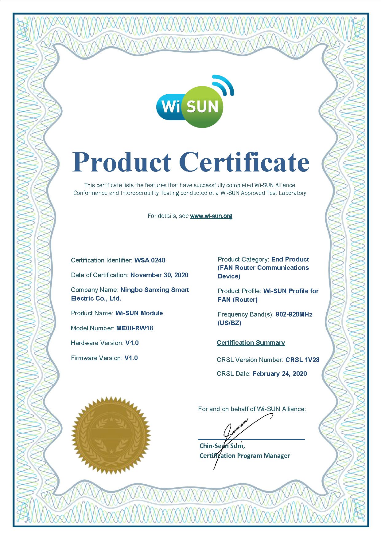 Solução em smart grid da Sanxing recebe certificado Wi-SUN Alliance FAN 1.0